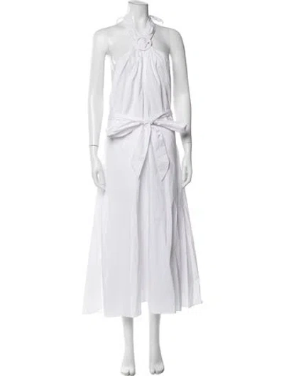 Pre-owned Staud Halterneck Long Dress In White