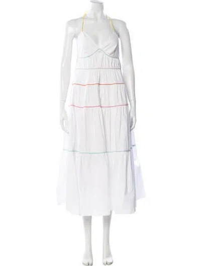 Pre-owned Staud Halterneck Long Dress In White