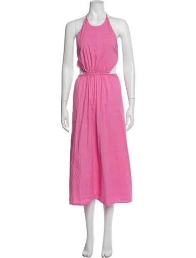 Pre-owned Staud Halterneck Midi Length Dress In Pink