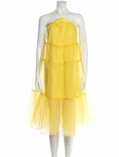 Pre-owned Staud Halterneck Midi Length Dress W/ Tags In Yellow