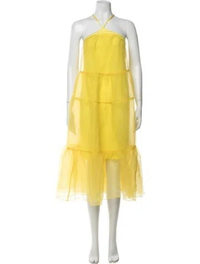 Pre-owned Staud Halterneck Midi Length Dress In Yellow