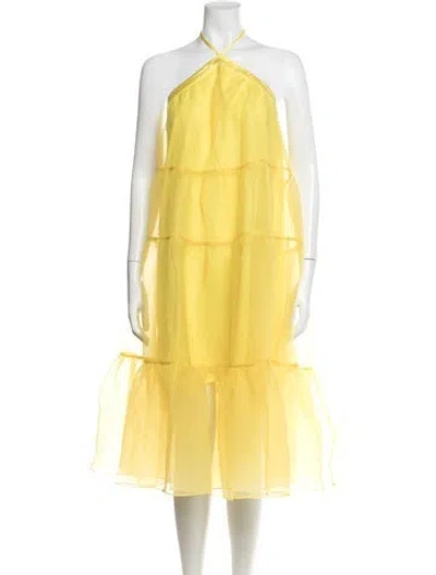 Pre-owned Staud Halterneck Midi Length Dress In Yellow