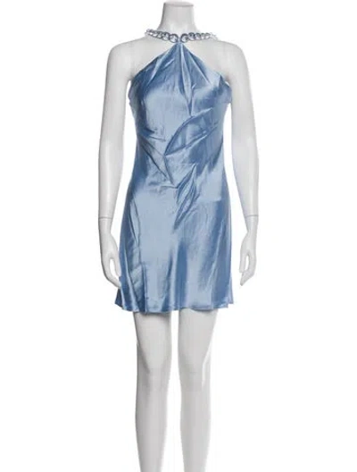Pre-owned Staud Halterneck Mini Dress W/ Tags In Blue
