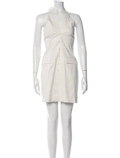 Pre-owned Staud Halterneck Mini Dress In White