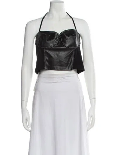 Pre-owned Staud Halterneck Sleeveless Crop Top In Black