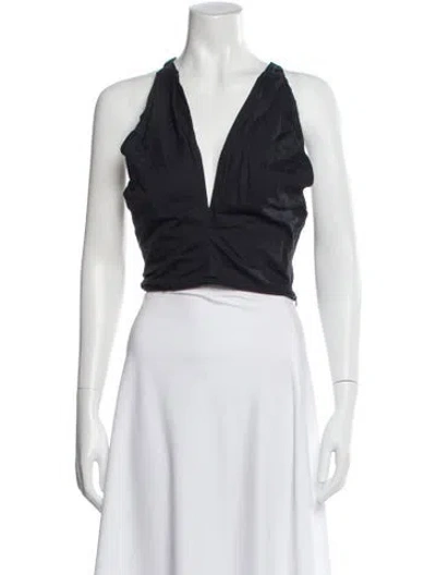 Pre-owned Staud Halterneck Sleeveless Crop Top In Black