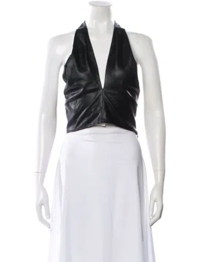 Pre-owned Staud Halterneck Sleeveless Crop Top In Black