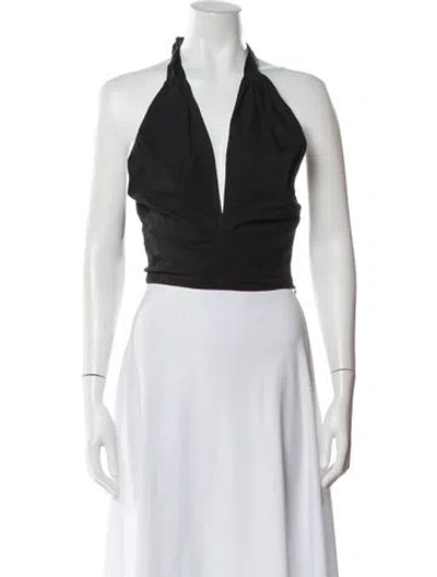 Pre-owned Staud Halterneck Sleeveless Crop Top In Black