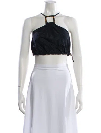 Pre-owned Staud Halterneck Sleeveless Crop Top In Black