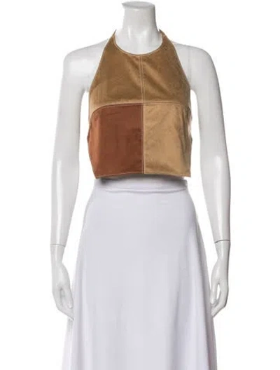 Pre-owned Staud Halterneck Sleeveless Crop Top In Brown