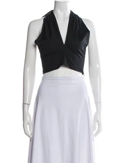 Pre-owned Staud Halterneck Sleeveless Crop Top In Gray