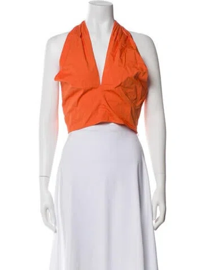 Pre-owned Staud Halterneck Sleeveless Crop Top In Orange