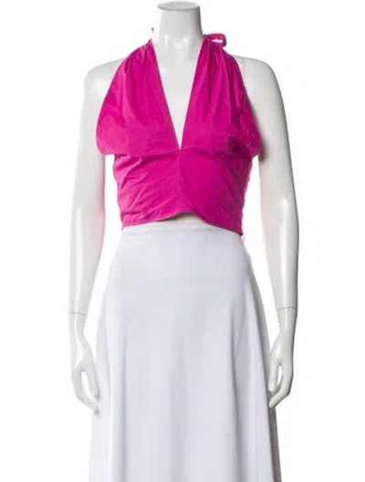 Pre-owned Staud Halterneck Sleeveless Crop Top In Pink