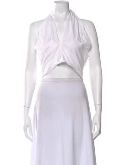 Pre-owned Staud Halterneck Sleeveless Crop Top In White