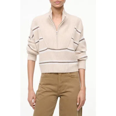 Staud Hampton Crop Half Zip Cashmere Sweater In Whisper Stripe