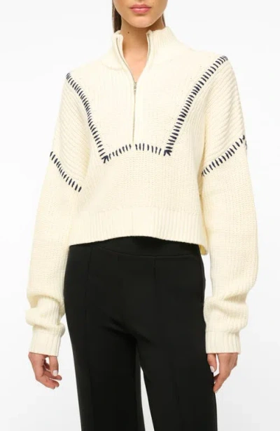 Staud Hampton Crop Half Zip Sweater In Ivory/navy