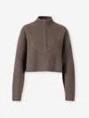 Staud Hampton Half Zip Crop Sweater In Brown