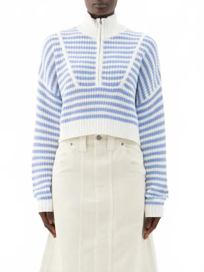 Staud Hampton Cropped Sweater In Sea Stripe