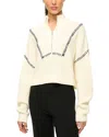Staud Hampton Crop Half Zip Sweater In Ivory/navy