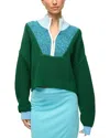 Staud Cropped Hampton Sweater In Jungle Sky Ivory In Green