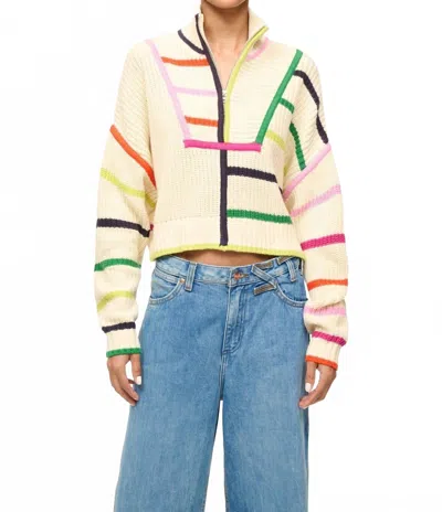Staud Hampton Long Sleeve Sweater In Cream Rainbow In Multi