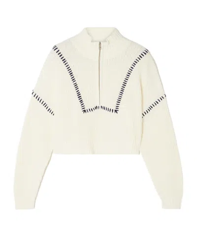 Staud Hampton Ribbed Cropped Sweater In White