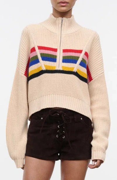 Staud Cropped Hampton Sweater Artist Stripe In Neutral