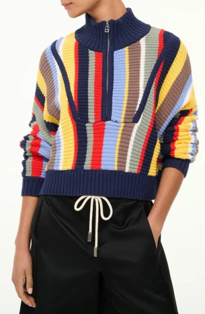 STAUD STAUD HAMPTON STRIPE HALF-ZIP SWEATER