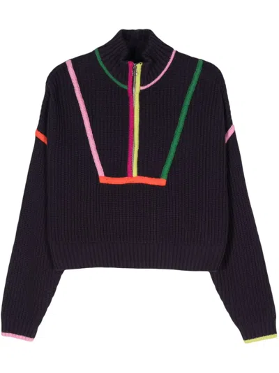 Staud Cropped Hampton Sweater In Navy Multi In Black