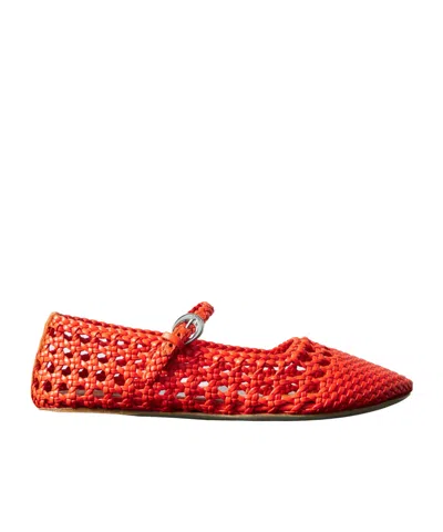 Staud Handwoven Leather Ballet Flats In Red