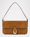 Staud Harlow Buckle Suede Shoulder Bag In Tan