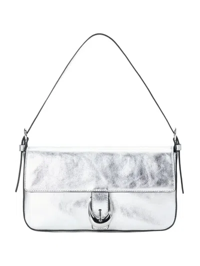 Staud Harlow Leather Shoulder Bag In Silver