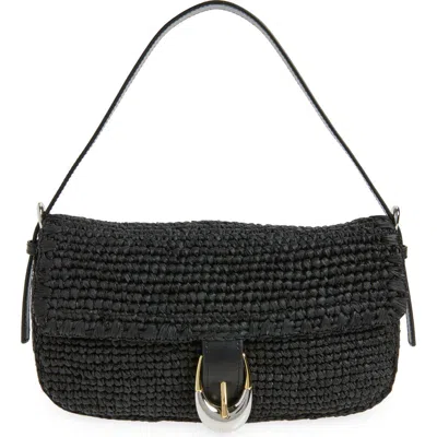 Staud Harlow Raffia Shoulder Bag In Black