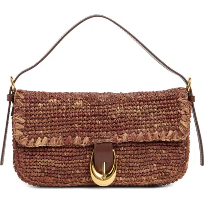 Staud Harlow Raffia Shoulder Bag In Mahogany