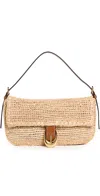 Staud Brown Harlow Structured Raffia Shoulder Bag In Natural/tan