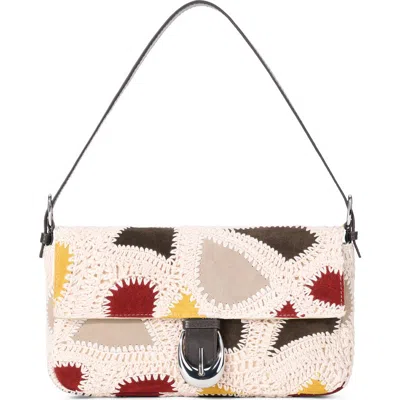 Staud Harlow Suede Patchwork Leather Shoulder Bag In Pink