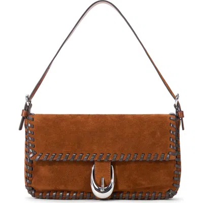 Staud Harlow Buckled Whipstitched Suede Shoulder Bag In Brown