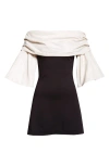 Staud Harper Mixed Media Off The Shoulder Minidress In Black