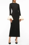 Staud Hawthorne Contrast Ruffle Long Sleeve Sheath Gown
