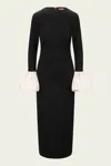 Staud Hawthorne Contrast Ruffle Long Sleeve Sheath Gown