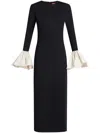 Staud Hawthorne Contrast Ruffle Long Sleeve Sheath Gown In Schwarz