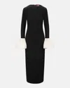 Staud Hawthorne Contrast Ruffle Long Sleeve Sheath Gown In Black Ivory