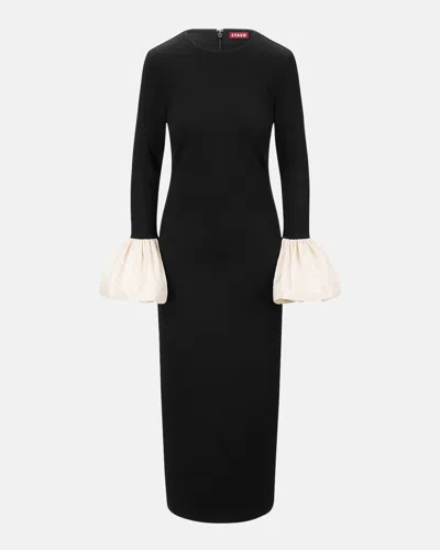 Staud Hawthorne Taffeta-trimmed Maxi Dress In Black/ivory
