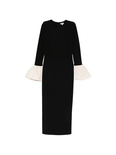 Staud Hawthorne Ruffled-cuff Maxi Dress In Black