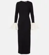 Staud Hawthorne Contrast Ruffle Long Sleeve Sheath Gown In Black