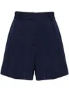 Staud Luisa Pleated Twill Shorts In Blue