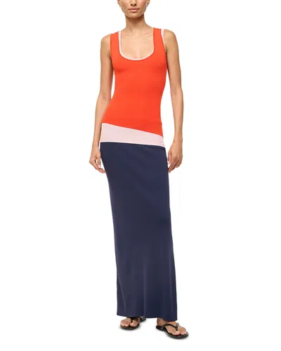 Staud Hermosa Dress In Cayenne/navy/carnation