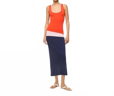 Staud Hermosa Dress In Cayenne/ Navy/ Carnation In Orange