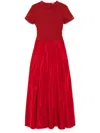 Staud Hopper Stretch-jersey And Pleated Faille Maxi Dress In Red
