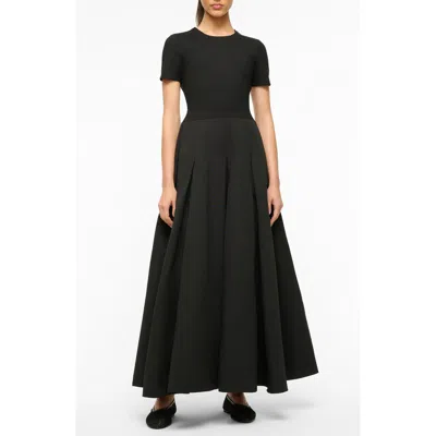 Staud Hopper Stretch-jersey And Pleated Faille Maxi Dress In Black